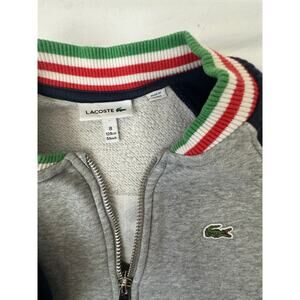 Lacoste Kids Raglan Zip Sweatshirt Grey Navy Blue Striped Size 8